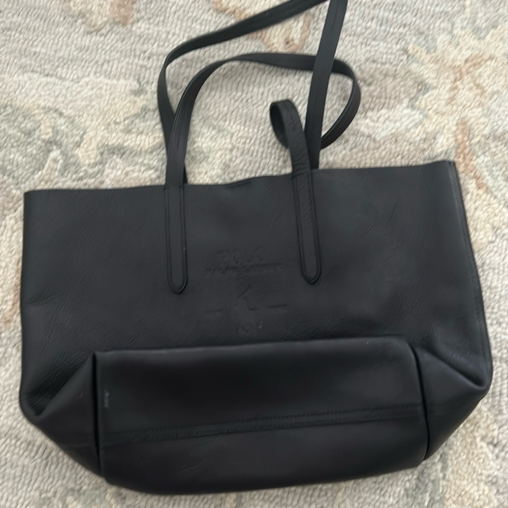 RALPH LAUREN POLO BLACK LEATHER TOTE BAG